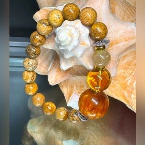 PICTURE JASPER + CITRINE + WILLOW SEA CORAL  NATURAL STONE BRACELET size 7”